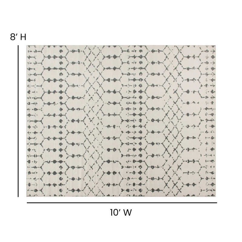 Olivia Collection Geometric Bohemian Low Pile Rug - 8' x 10' - Ivory/Gray Polyester iHome Studio