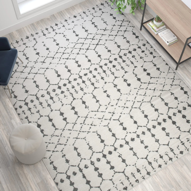 Olivia Collection Geometric Bohemian Low Pile Rug - 8' x 10' - Ivory/Gray Polyester iHome Studio