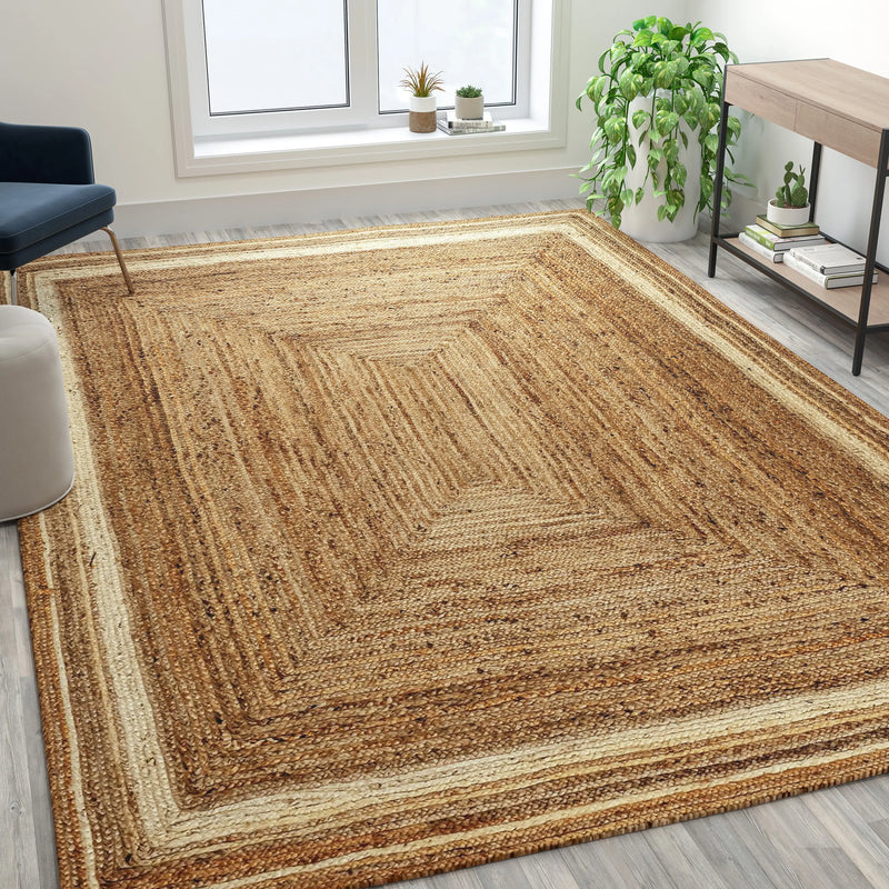 Olivia Collection Natural Fiber Jute Area Rug 8' x 10' - Braided Indoor Jute Rug - Natural Area Rugs iHome Studio