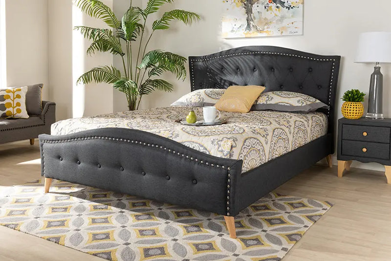 Paisley Charcoal Gray Fabric and Button Tufted Platform Bed (King) iHome Studio