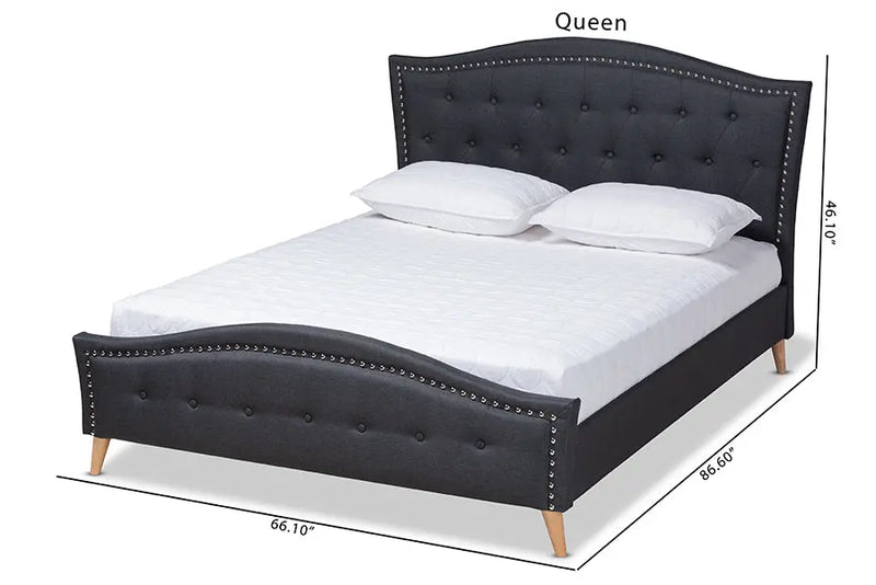 Paisley Charcoal Gray Fabric and Button Tufted Platform Bed (King) iHome Studio