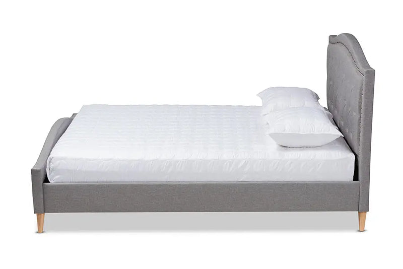 Paisley Gray Fabric Upholstered and Button Tufted Platform Bed (King) iHome Studio