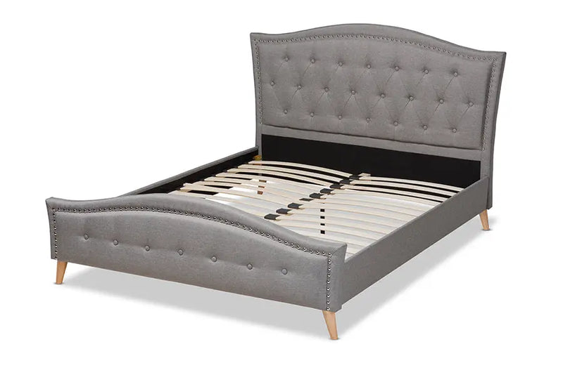 Paisley Gray Fabric Upholstered and Button Tufted Platform Bed (King) iHome Studio