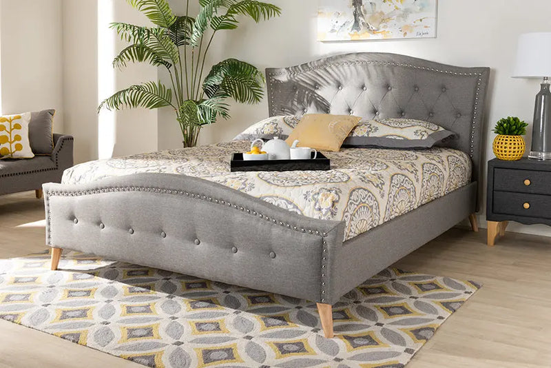 Paisley Gray Fabric Upholstered and Button Tufted Platform Bed (King) iHome Studio