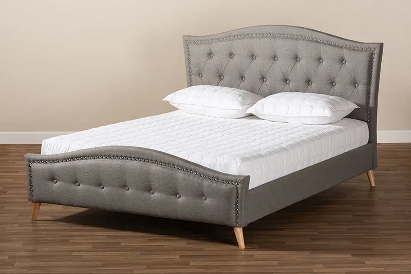 Paisley Gray Fabric Upholstered and Button Tufted Platform Bed (King) iHome Studio