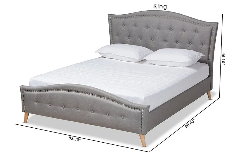 Paisley Gray Fabric Upholstered and Button Tufted Platform Bed (King) iHome Studio