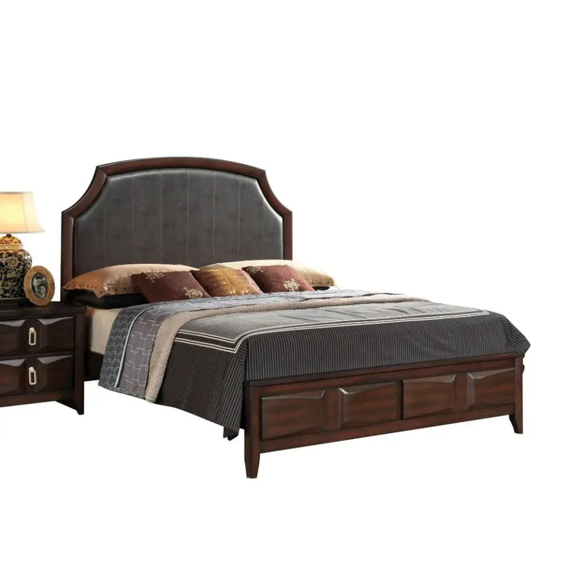 Paloma King Bed w/Raised Beveled Panels, Espresso Faux Leather & Espresso iHome Studio