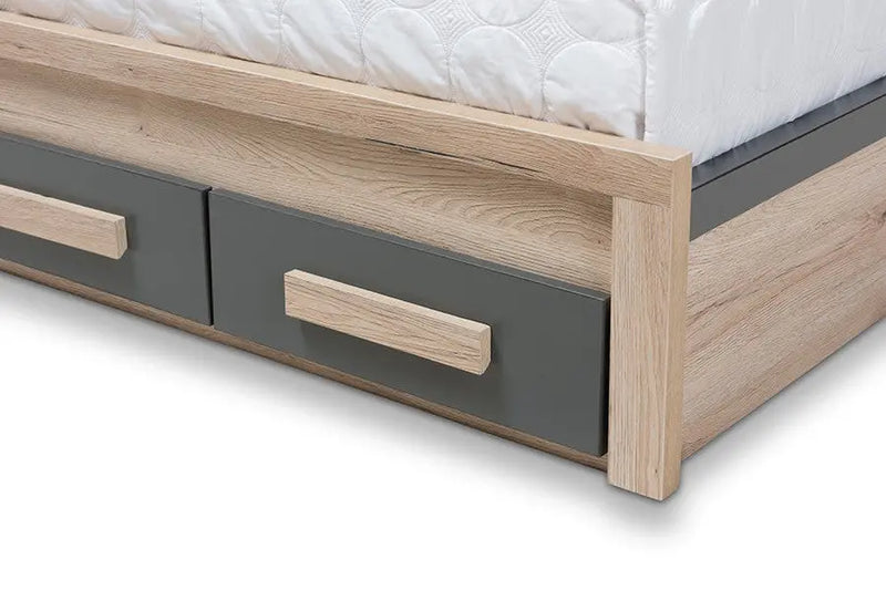 Pandora Dark Grey & Light Brown Two-Tone 2-Drawer Storage Platform Bed (Twin) iHome Studio