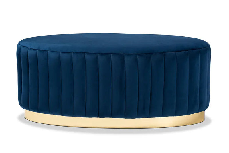 Paris Navy Blue Velvet Fabric Storage Ottoman iHome Studio