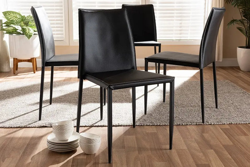 Pascha Black Faux Leather Upholstered Dining Chair - 4pcs iHome Studio