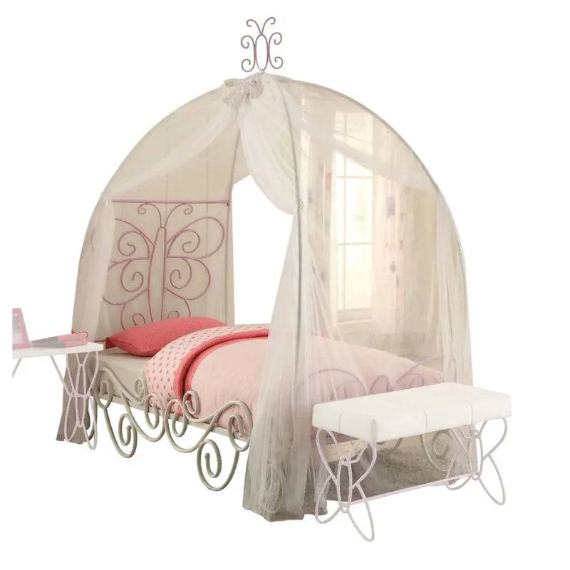 Paxton Metal Pumpkin Canopy Full Bed, White & Light Purple iHome Studio