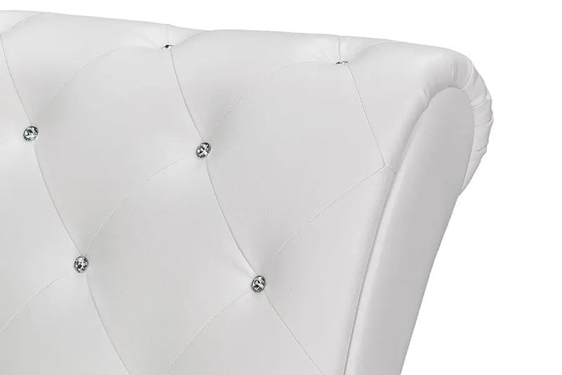 Pease Contemporary White Faux Leather Upholstered Crystal Button Tufted Chaise Lounge iHome Studio