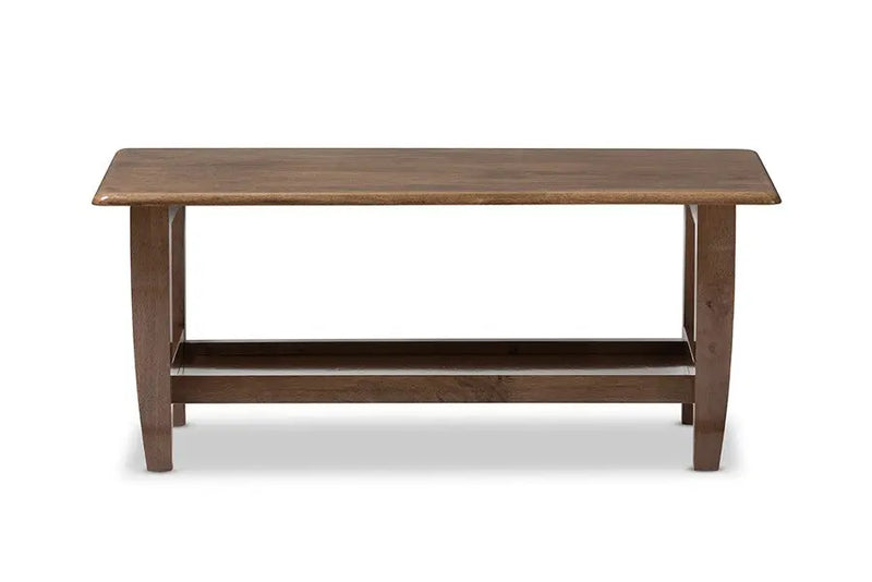 Pierce Mid-Century Modern Walnut Finished Brown Wood Coffee Table iHome Studio