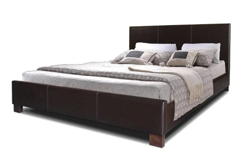 Pless Dark Brown Faux Leather Platform Bed (Full) iHome Studio