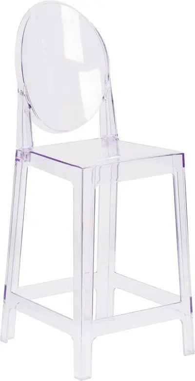 Pocas Ghost Counter Stool with Oval Back in Transparent Crystal iHome Studio