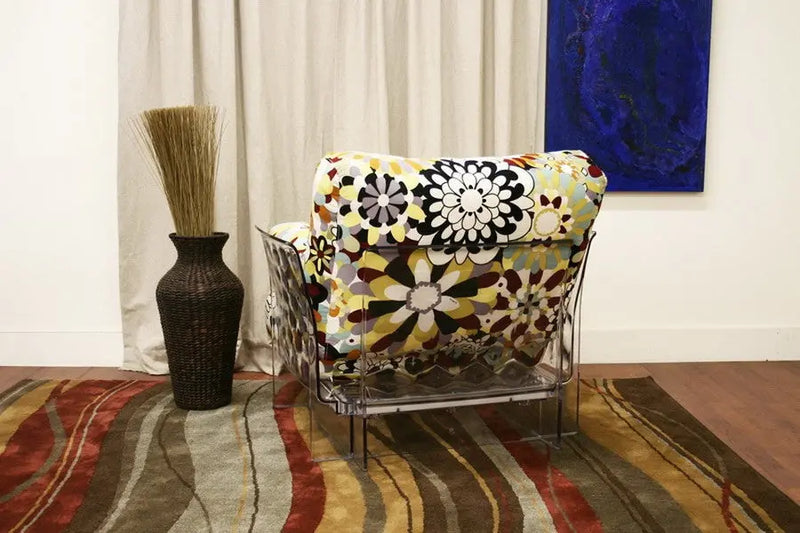 Pop Chair with Floral Pattern Cushions and Clear Acrylic Base iHome Studio