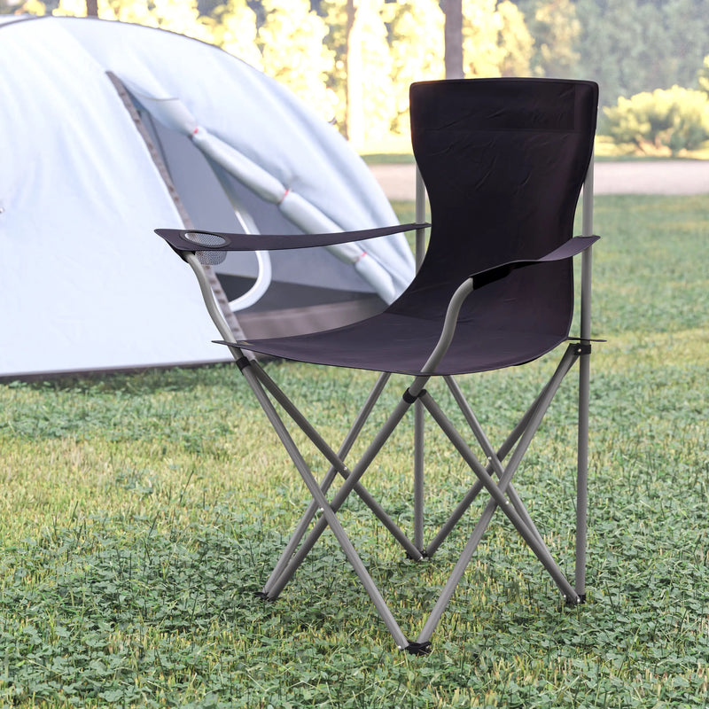 Quad Black Folding Camping and Sports Chair with Armrest Cupholder iHome Studio