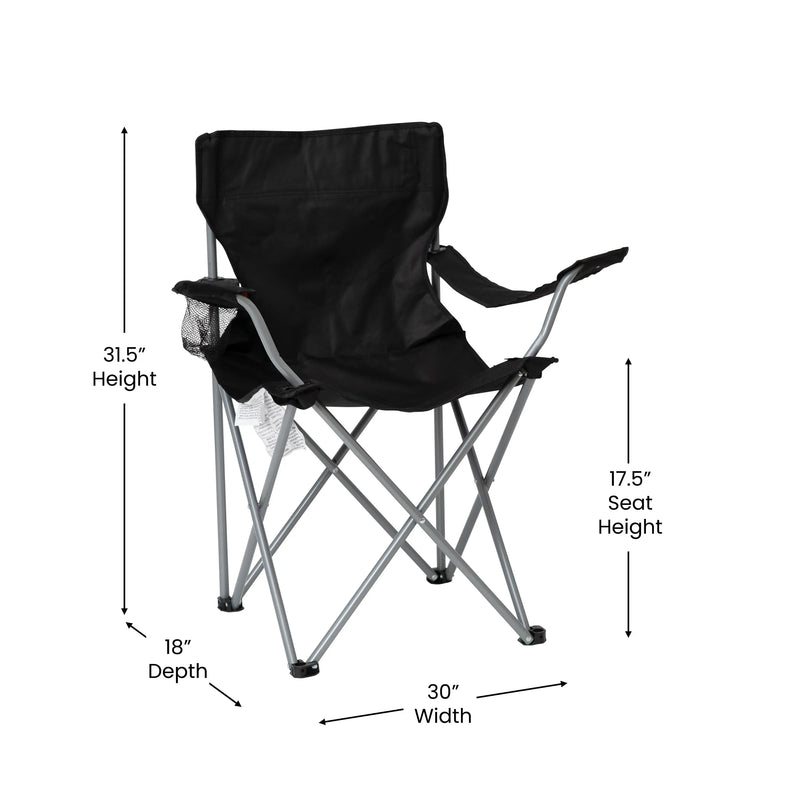 Quad Black Folding Camping and Sports Chair with Armrest Cupholder iHome Studio