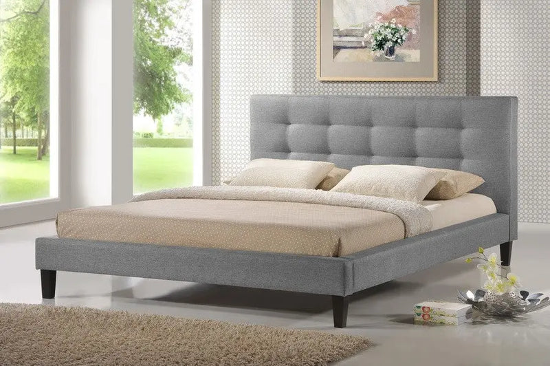 Quincy Grey Linen Platform Bed w/Upholstered Headboard (King) iHome Studio