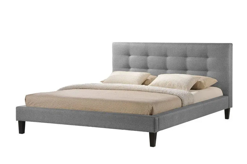 Quincy Grey Linen Platform Bed w/Upholstered Headboard (Queen) iHome Studio