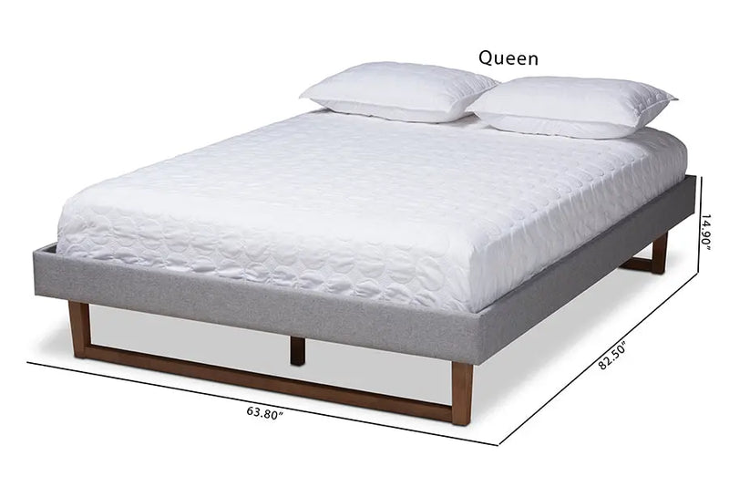 Quinn Light Gray Fabric Walnut Brown Wood Platform Bed (Full) iHome Studio