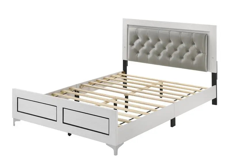 Rebecca King Bed, Gray Faux Leather & White Finish iHome Studio