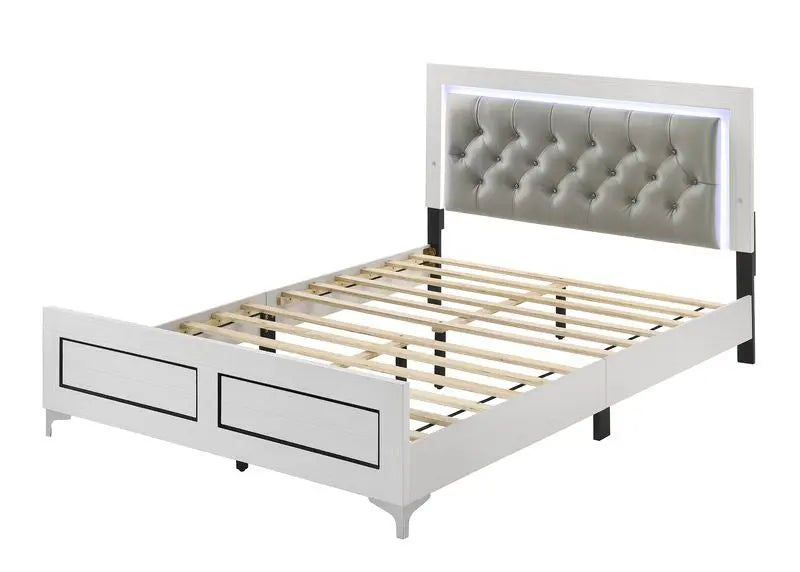 Rebecca King Bed, Gray Faux Leather & White Finish iHome Studio