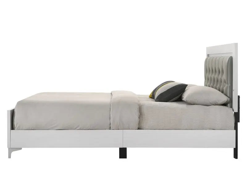 Rebecca King Bed, Gray Faux Leather & White Finish iHome Studio