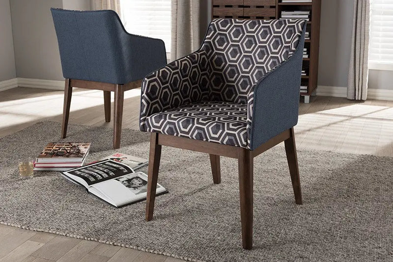 Reece Dark Blue Patterned Fabric 2 PCS-Living Room Lounge Chair iHome Studio