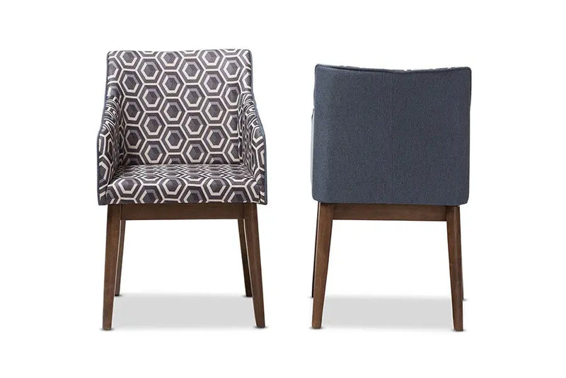 Reece Dark Blue Patterned Fabric 2 PCS-Living Room Lounge Chair iHome Studio