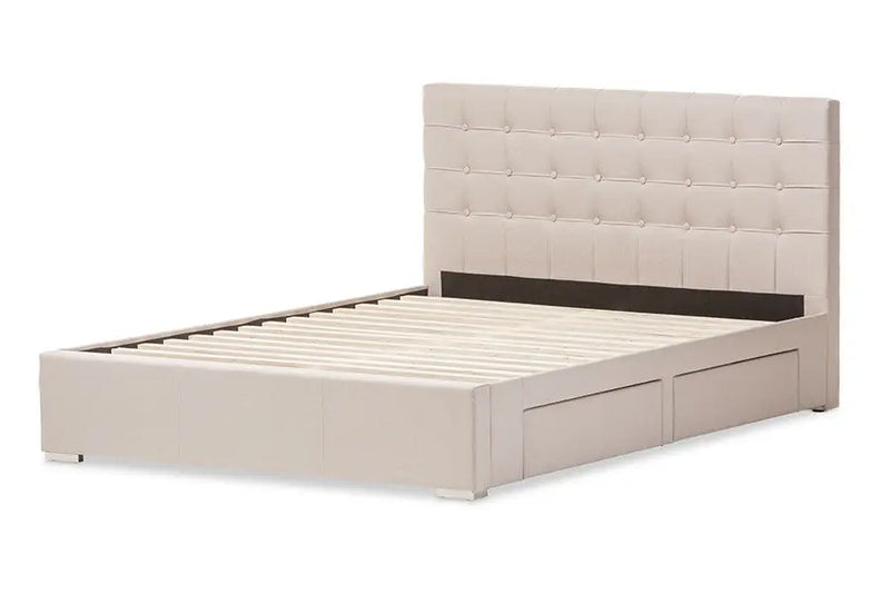 Rene Beige Fabric 4-drawer Storage Platform Bed w/Button Tufted Headboard (Queen) iHome Studio