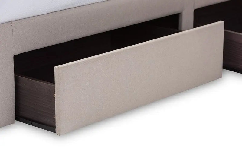 Rene Beige Fabric 4-drawer Storage Platform Bed w/Button Tufted Headboard (Queen) iHome Studio