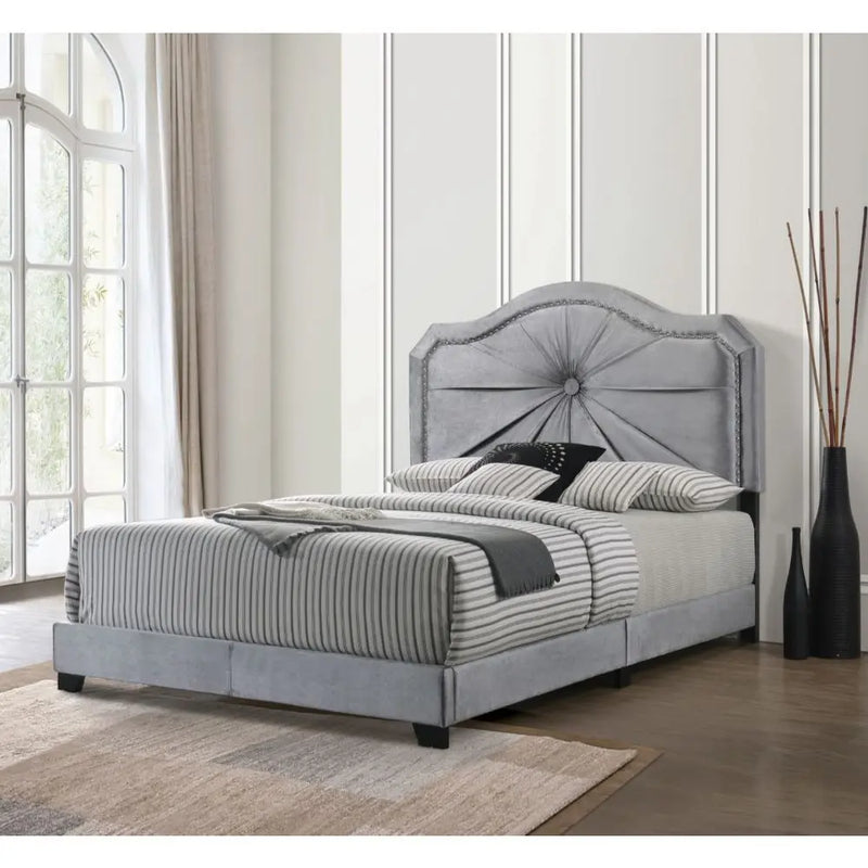 Reyna Queen Bed, Gray Velvet iHome Studio