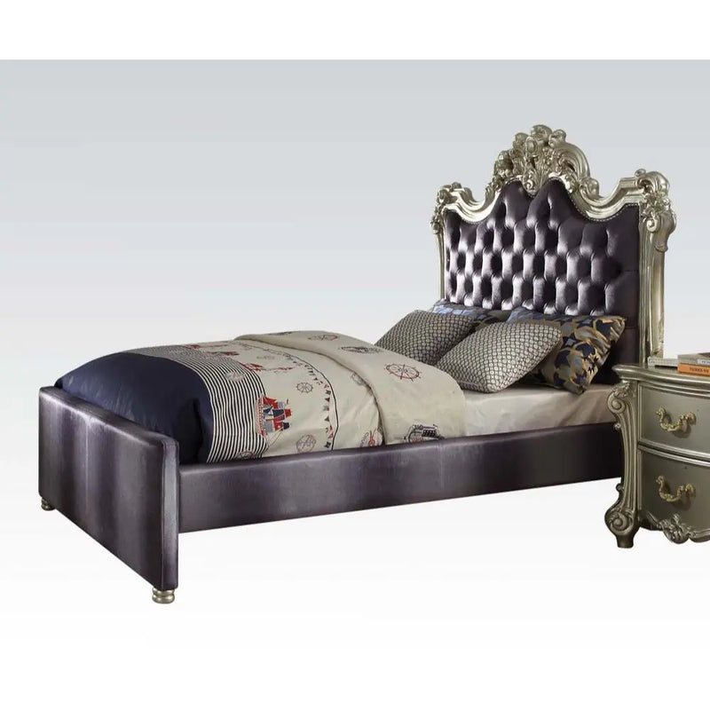 Ridge Full Bed, 2-Tone Gray Fabric & Champagne iHome Studio