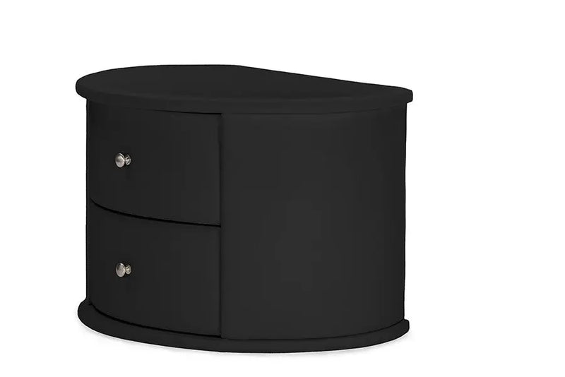 Ritchie Black Faux Leather Oval Upholstered Modern Nightstand iHome Studio