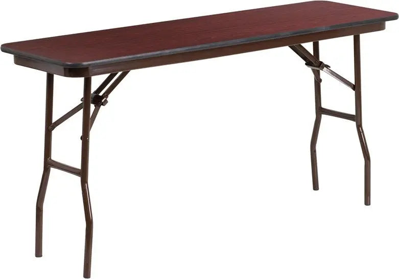 Rivera 18'' x 60'' Rectangular Folding Table, High Pressure Mahogany Laminate iHome Studio