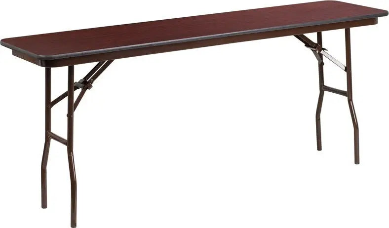 Rivera 18'' x 72'' Rectangular Folding Table, High Pressure Mahogany Laminate iHome Studio