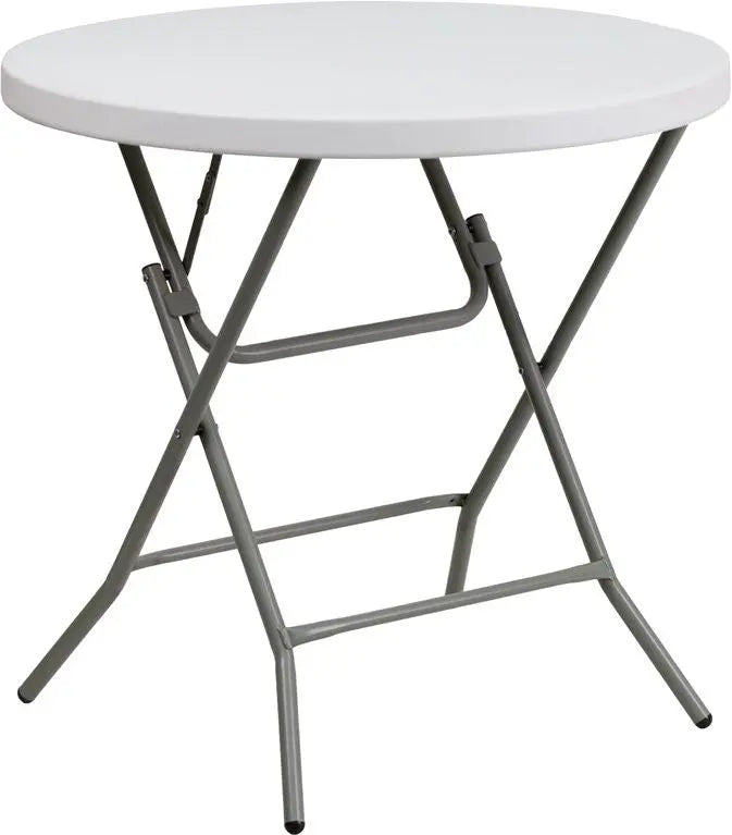 Rivera 32'' Round Plastic Folding Table, Granite White, 1.75" Thick, 220 lb Load iHome Studio