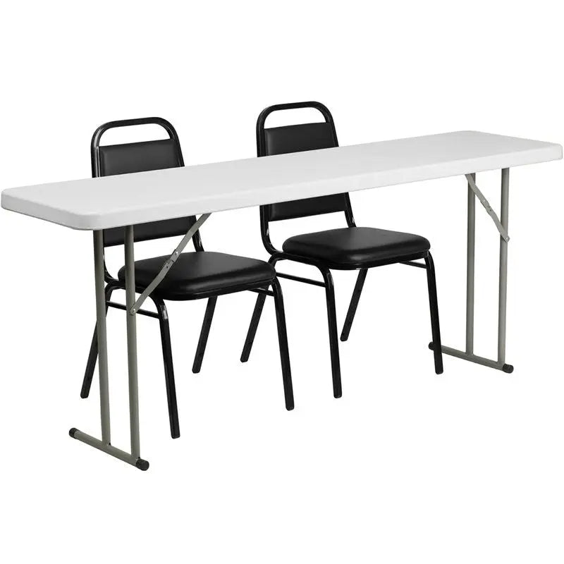 Rivera 3pcs 18''W x 72''L Rectangular Table w/2 Stack Chairs, Trapezoidal Back iHome Studio