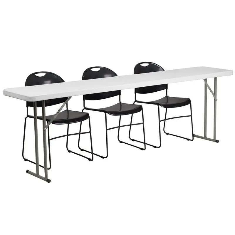 Rivera 4pcs 18''W x 96''L Plastic Folding Table Set w/3 Black Stack Chairs iHome Studio