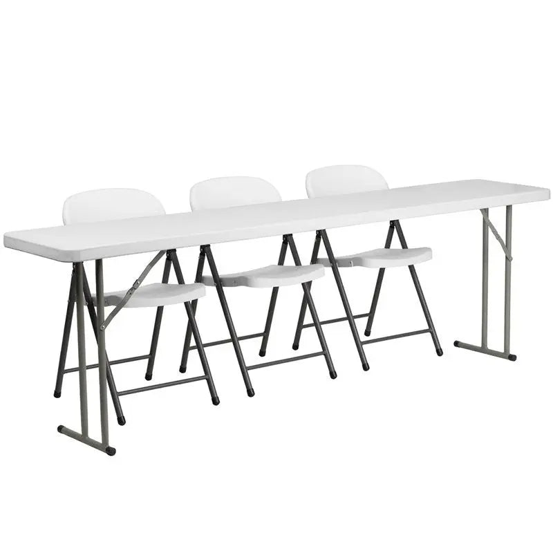 Rivera 4pcs 18''W x 96''L Plastic Folding Table Set w/3 White Folding Chairs iHome Studio