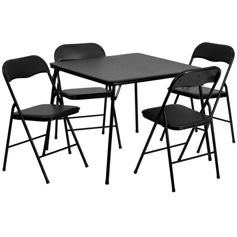 Rivera 5pcs 34" Square Folding Table w/4 Metal Chair Set iHome Studio