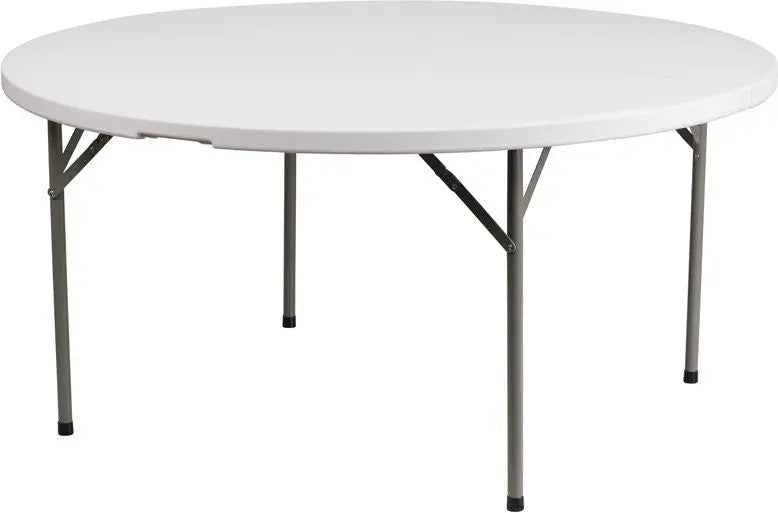 Rivera 60'' Round Plastic Folding Table, Granite White, 1.75" Thick, 550 lb Load iHome Studio