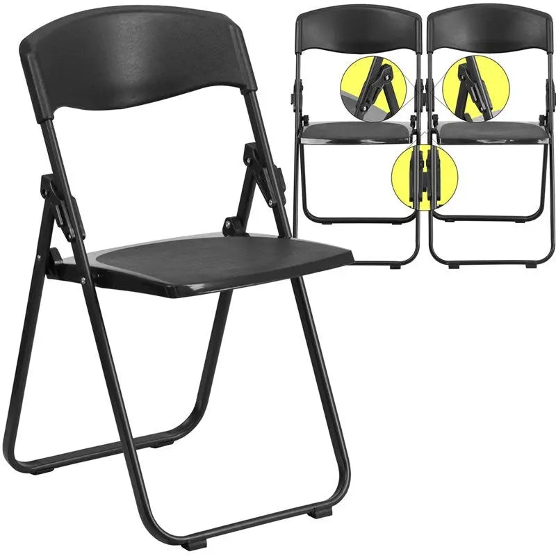 Rivera Heavy Duty Plastic Folding Chair, Black, Contoured Back iHome Studio