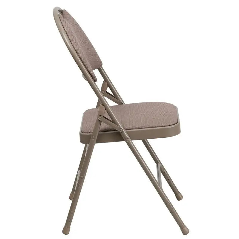 Rivera Metal Folding Chair, Beige Fabric Seat w/Carrying Handle Cutout Back iHome Studio