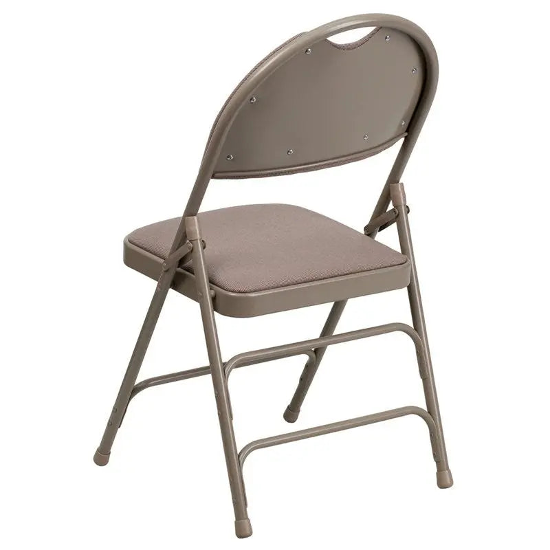 Rivera Metal Folding Chair, Beige Fabric Seat w/Carrying Handle Cutout Back iHome Studio