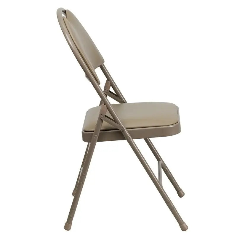 Rivera Metal Folding Chair, Beige Vinyl Seat w/Carrying Handle Cutout Back iHome Studio