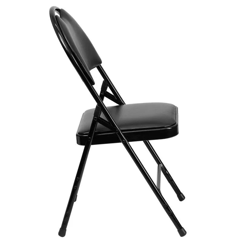 Rivera Metal Folding Chair, Black Vinyl Seat w/Carrying Handle Cutout Back iHome Studio