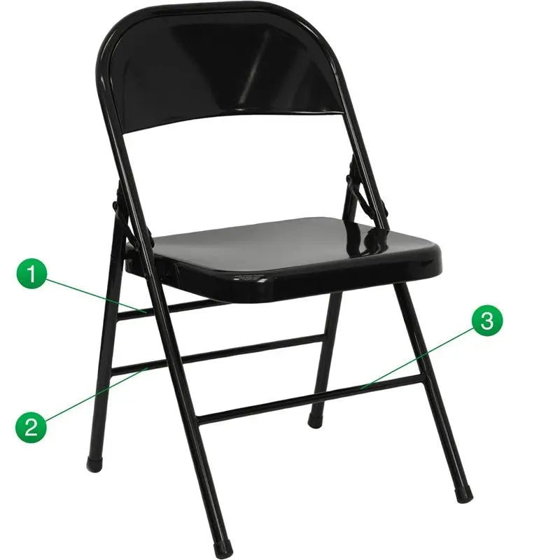 Rivera Metal Folding Chair, Black, Triple Braced Frame iHome Studio