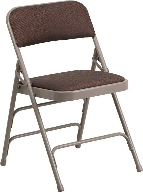 Rivera Metal Folding Chair, Brown Patterned Fabric Seat/Back, 1'' Foam iHome Studio